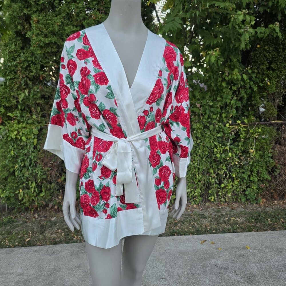 Victoria's Secret Gold Label Vintage Floral Belted Kimono Robe O/S Roses White